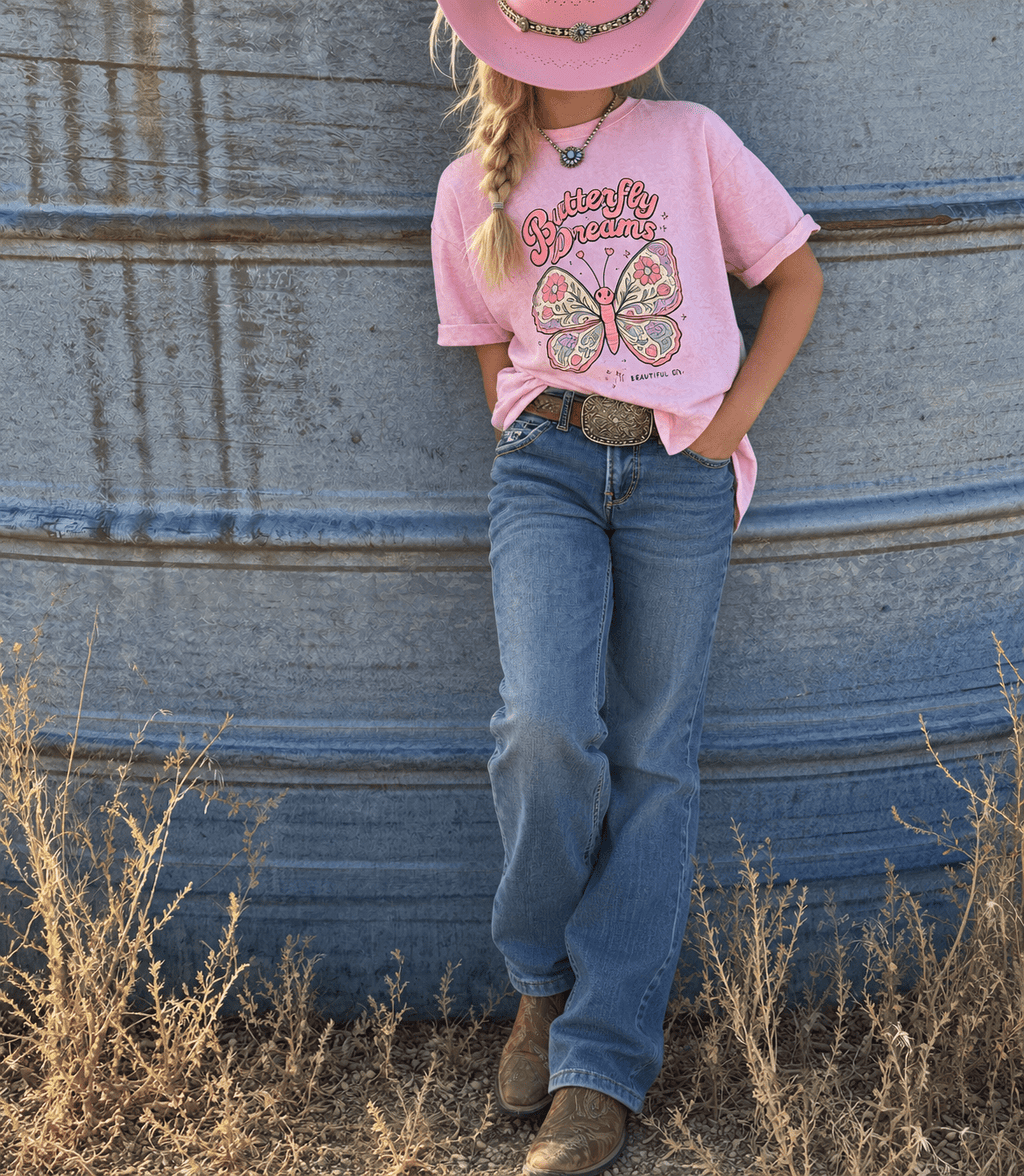 Youth Pink & Purple Butterfly Graphic Tee - Kelso Designs