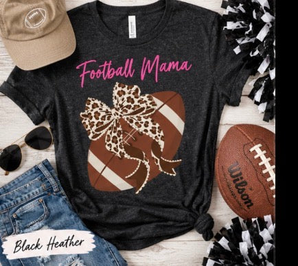 Football Mama Shirt | Leopard Bow Football Mom Tee