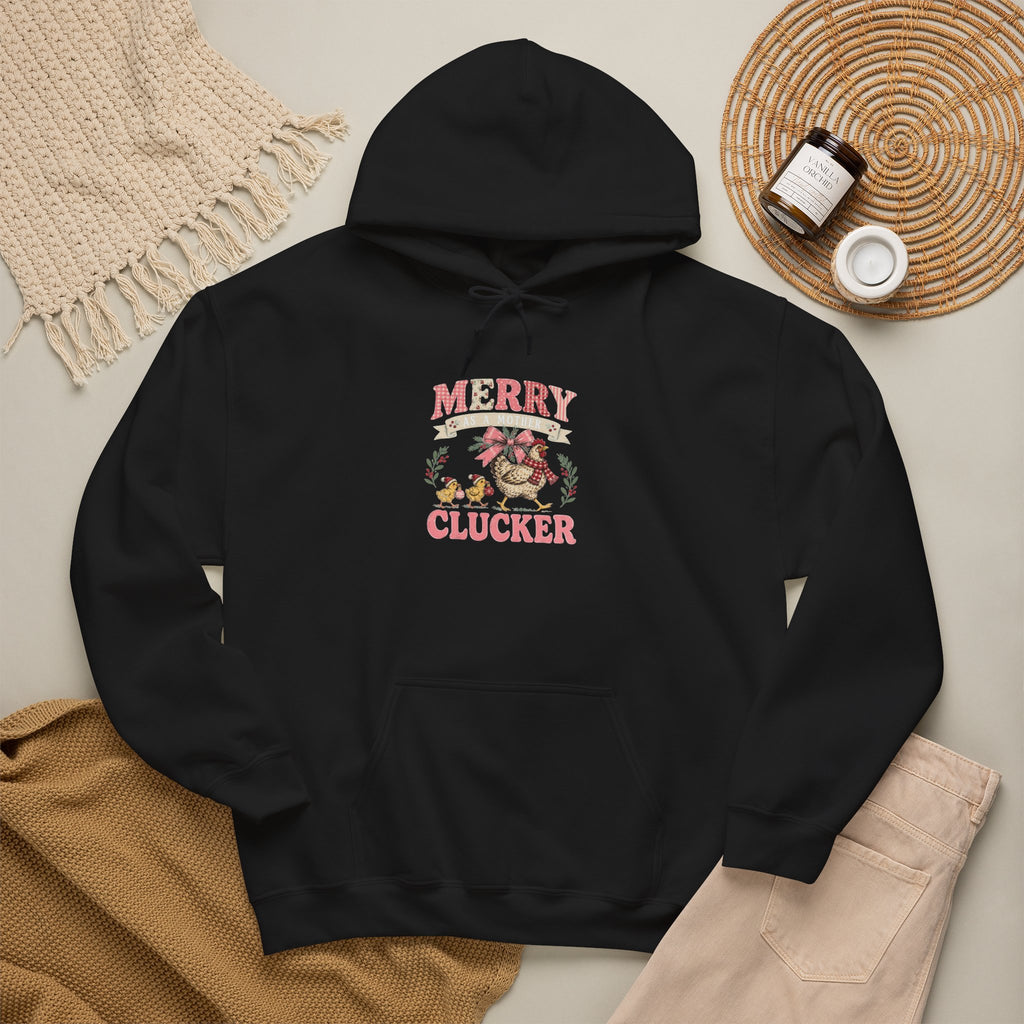 Merry Clucker Hoodie, Funny Christmas Chicken Sweatshirt, Farmhouse Holiday Hooded Sweatshirt, Chicken Lover Gift - Kelso Designs