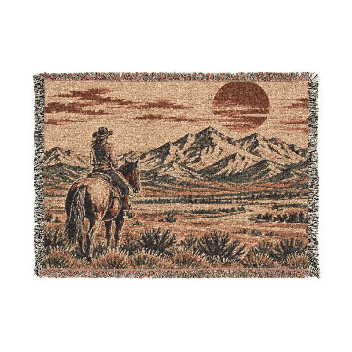 Western Cowboy Woven Blanket | Horse & Mountain Throw - Kelso Designs