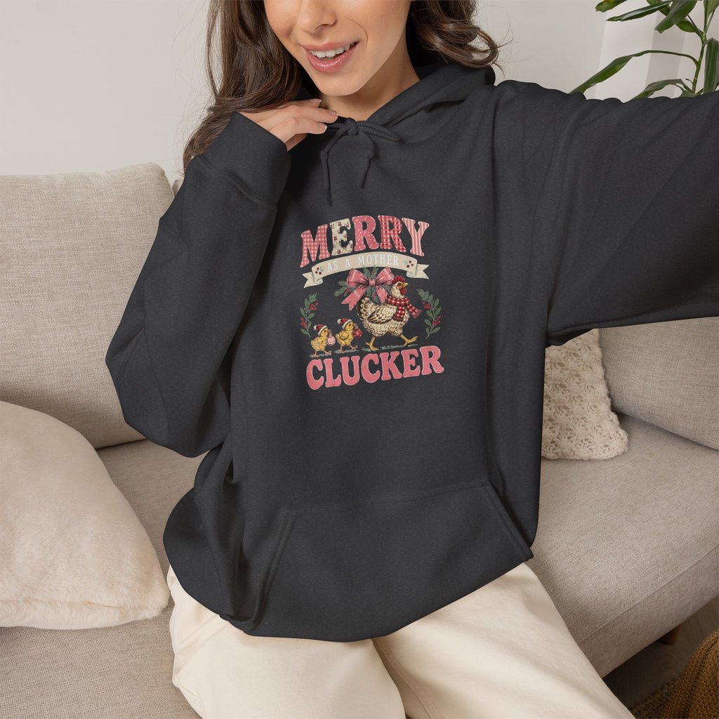 Merry Clucker Hoodie, Funny Christmas Chicken Sweatshirt, Farmhouse Holiday Hooded Sweatshirt, Chicken Lover Gift - Kelso Designs