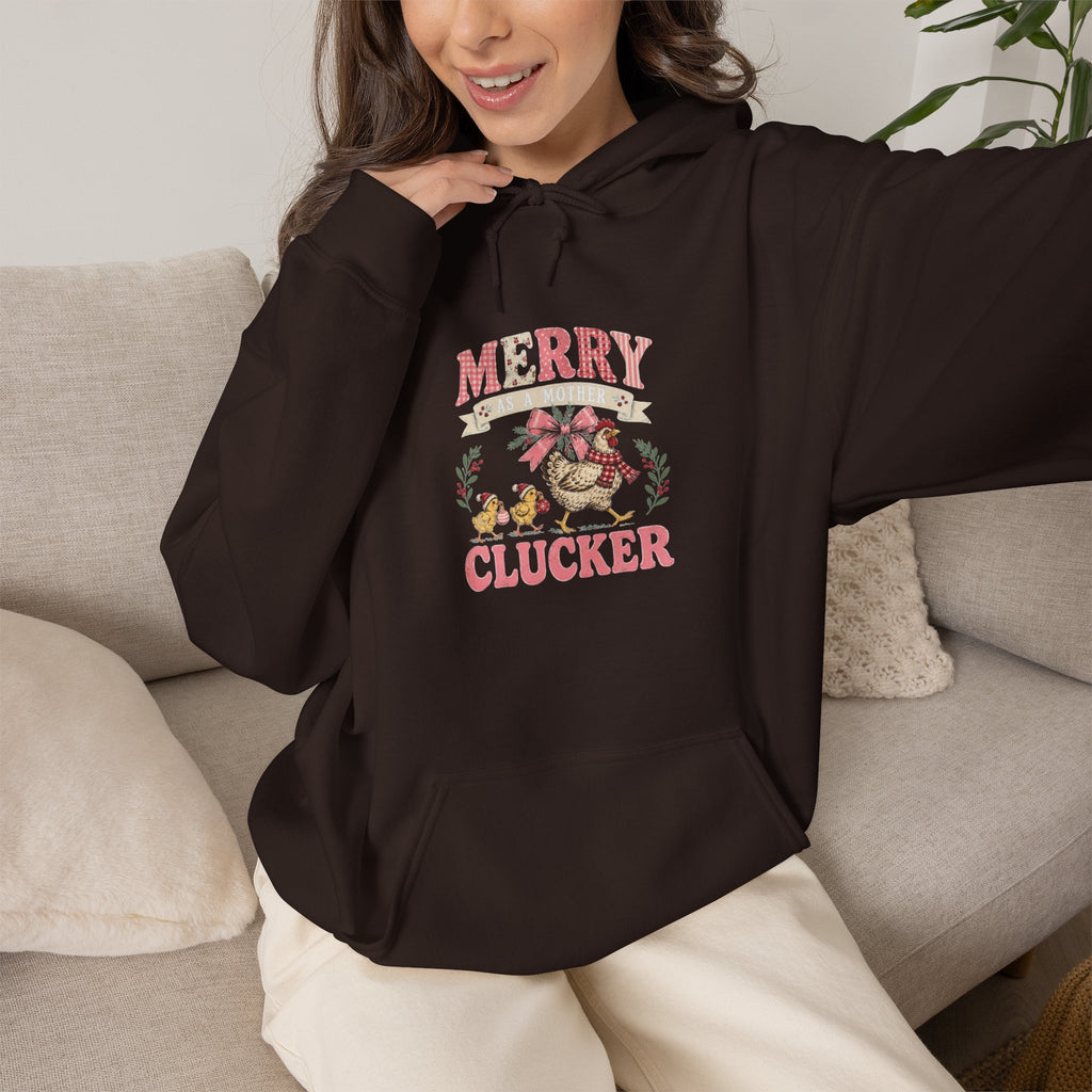 Merry Clucker Hoodie, Funny Christmas Chicken Sweatshirt, Farmhouse Holiday Hooded Sweatshirt, Chicken Lover Gift - Kelso Designs