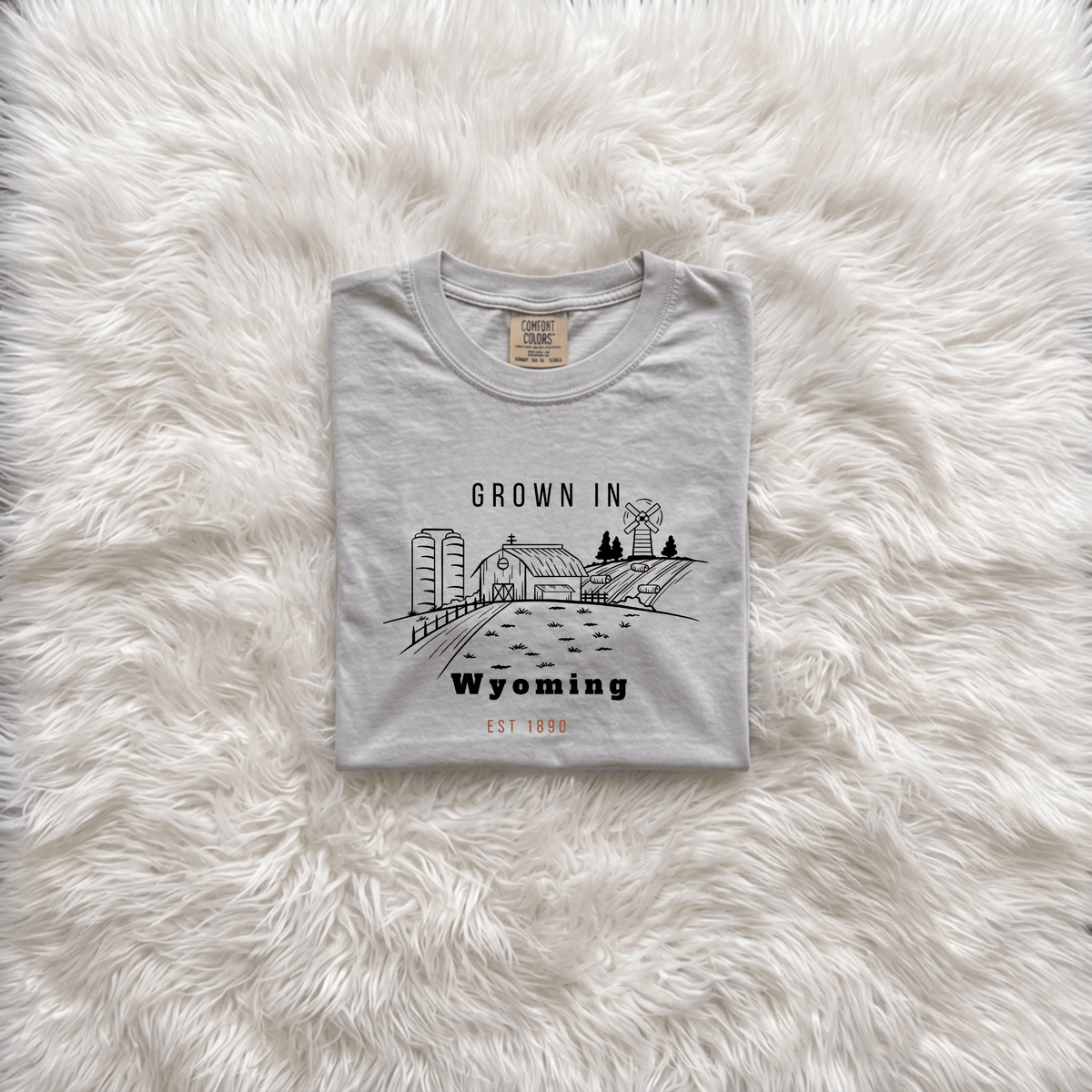Grown in Wyoming Vintage Farm Tee | Barn, Field & Sunset Graphic | Cowboy State Pride - Kelso Designs