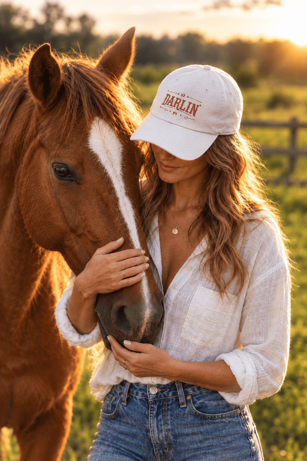 Darlin' Western lettering Snapback Cap | Rustic horseshoe stars trucker hat - Kelso Designs