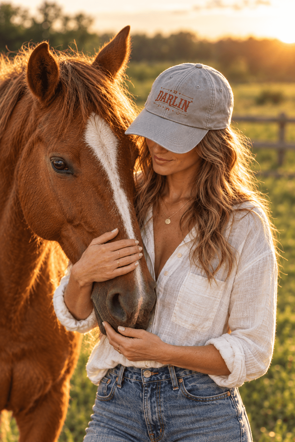 Darlin' Western lettering Snapback Cap | Rustic horseshoe stars trucker hat - Kelso Designs