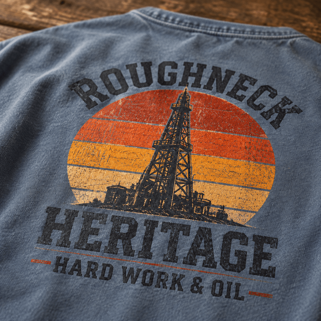 Roughneck Oilfield Tee - Retro Sunset Design, Perfect Gift for Workers - Kelso Designs