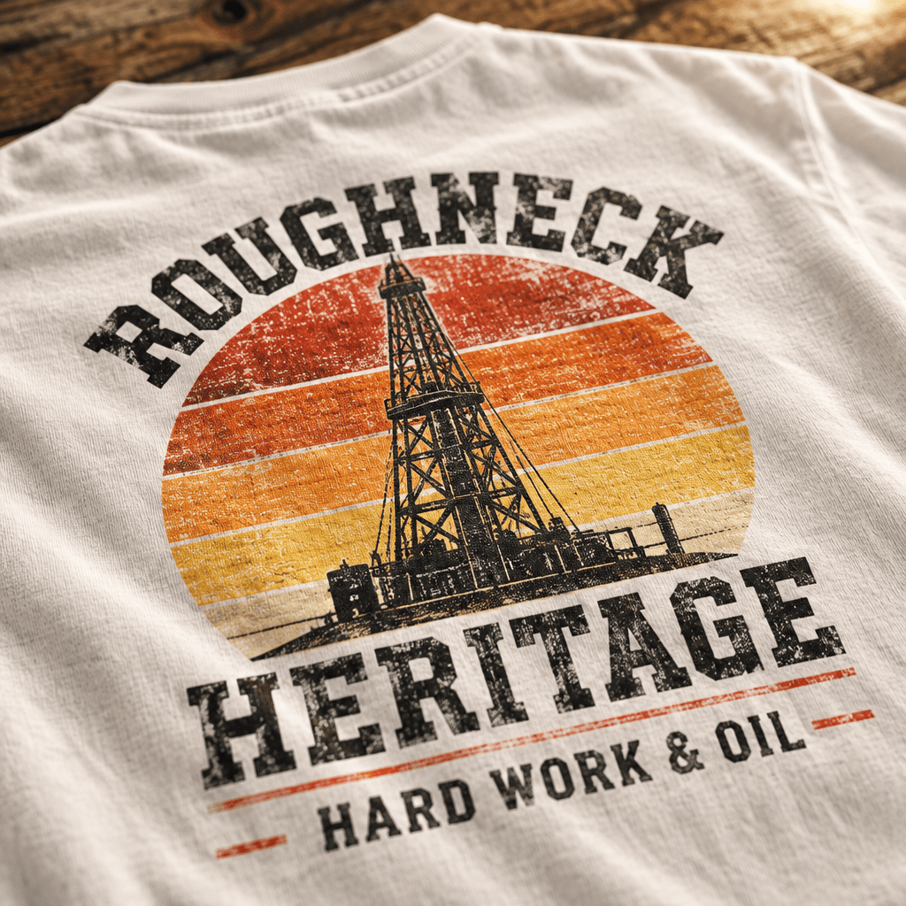 Roughneck Oilfield Tee - Retro Sunset Design, Perfect Gift for Workers - Kelso Designs