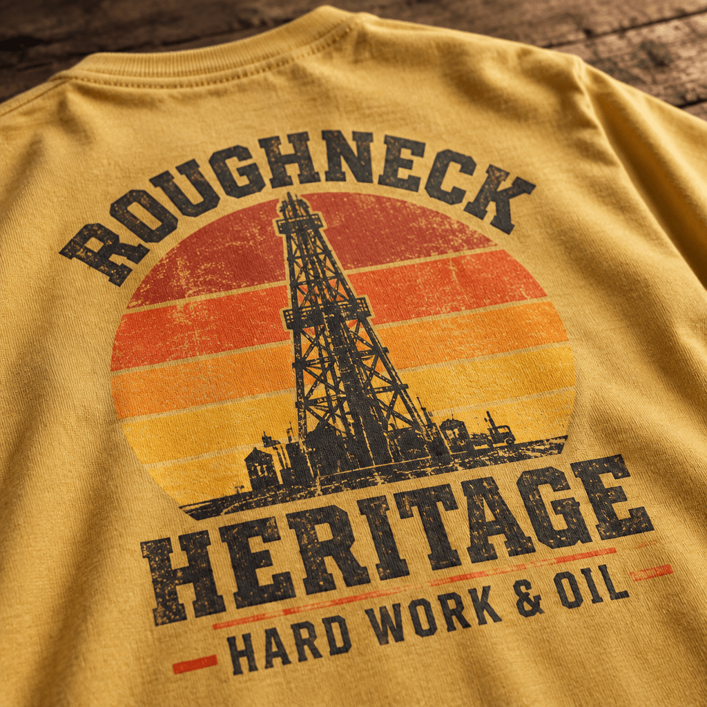 Roughneck Oilfield Tee - Retro Sunset Design, Perfect Gift for Workers - Kelso Designs
