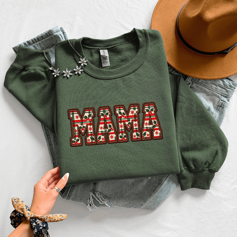 Christmas MAMA Sweatshirt | Holiday Patchwork Graphic - Kelso Designs