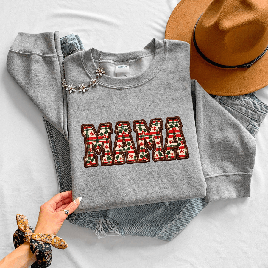 Christmas MAMA Sweatshirt | Holiday Patchwork Graphic - Kelso Designs