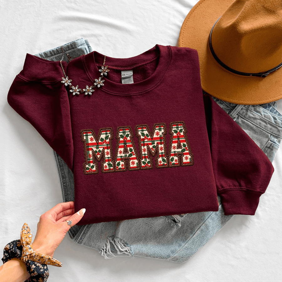 Christmas MAMA Sweatshirt | Holiday Patchwork Graphic - Kelso Designs