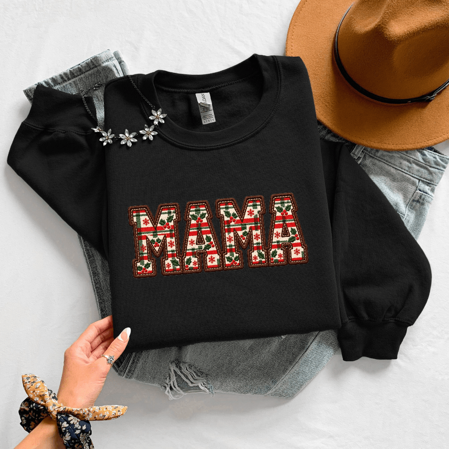 Christmas MAMA Sweatshirt | Holiday Patchwork Graphic - Kelso Designs