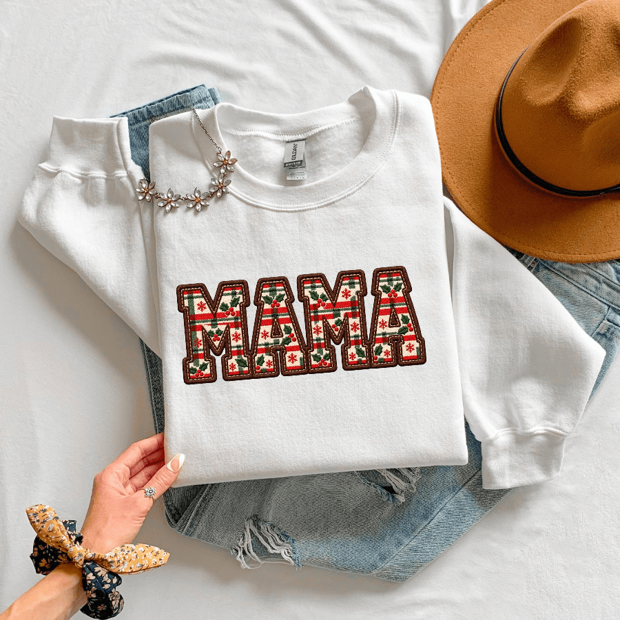 Christmas MAMA Sweatshirt | Holiday Patchwork Graphic - Kelso Designs