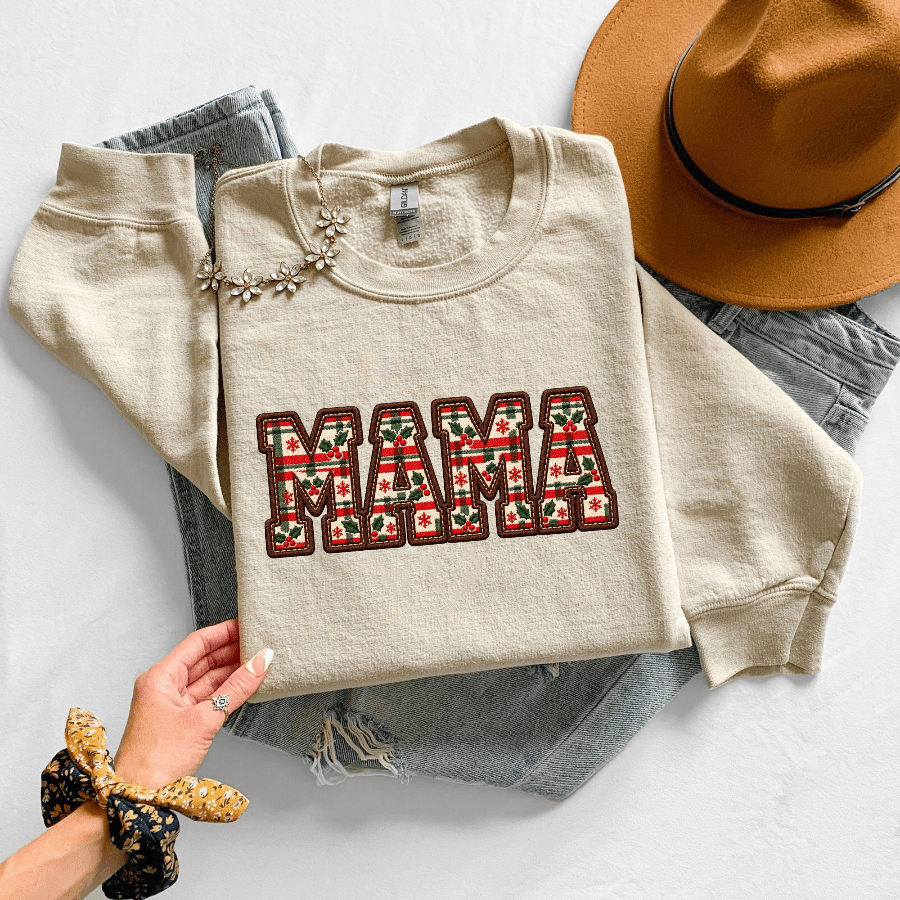 Christmas MAMA Sweatshirt | Holiday Patchwork Graphic - Kelso Designs