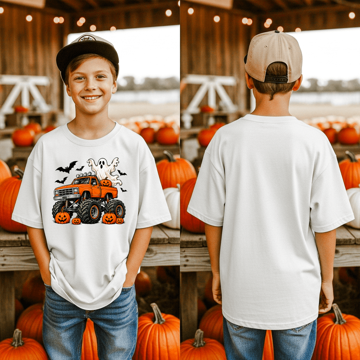 Kids Ghost Monster Truck Halloween Graphic Tee - Kelso Designs