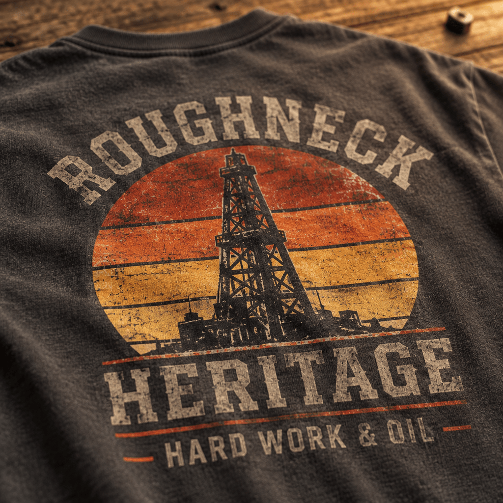 Roughneck Oilfield Tee - Retro Sunset Design, Perfect Gift for Workers - Kelso Designs