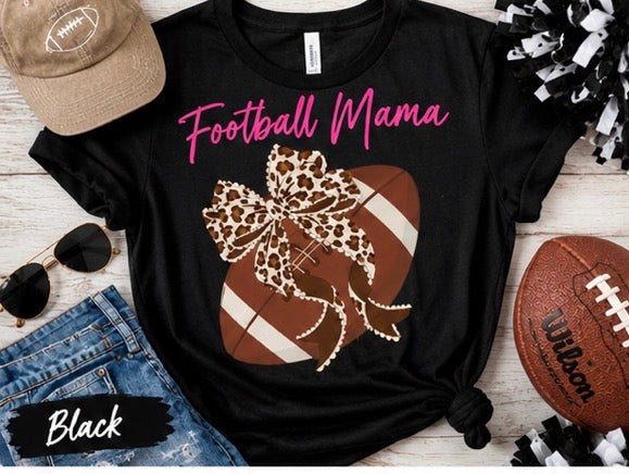 Football Mama Shirt | Leopard Bow Football Mom Tee