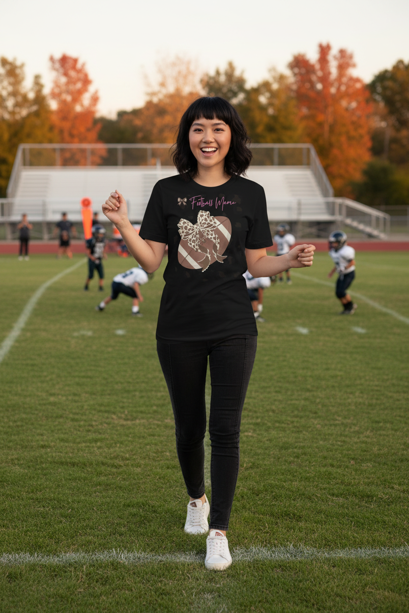 Football Mama Shirt | Leopard Bow Football Mom Tee