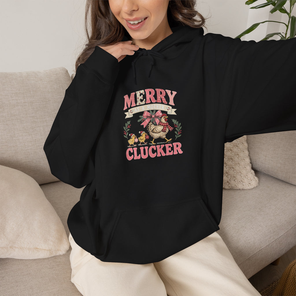 Merry Clucker Hoodie, Funny Christmas Chicken Sweatshirt, Farmhouse Holiday Hooded Sweatshirt, Chicken Lover Gift - Kelso Designs