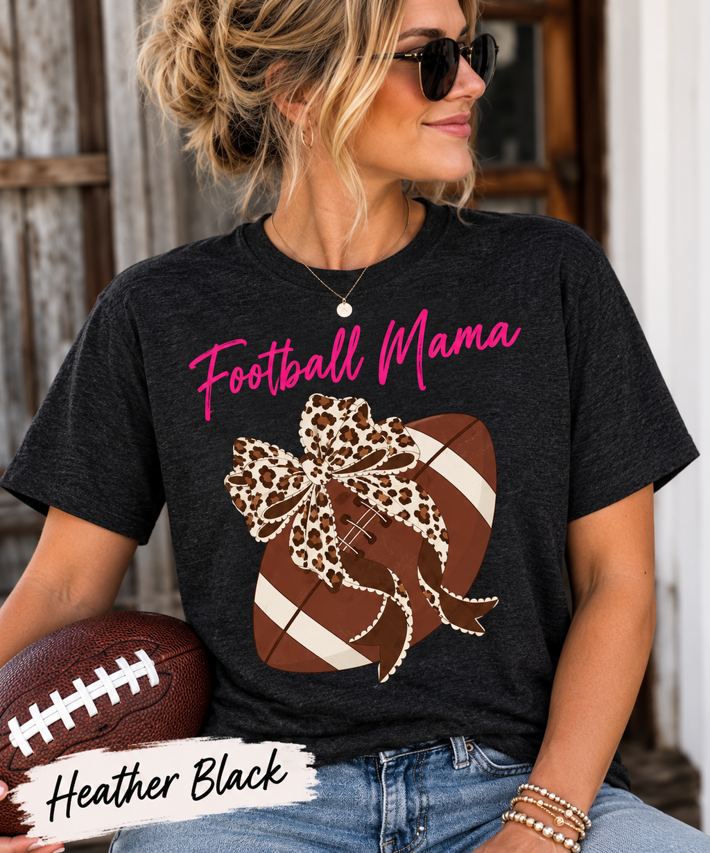 Football Mama Shirt | Leopard Bow Football Mom Tee