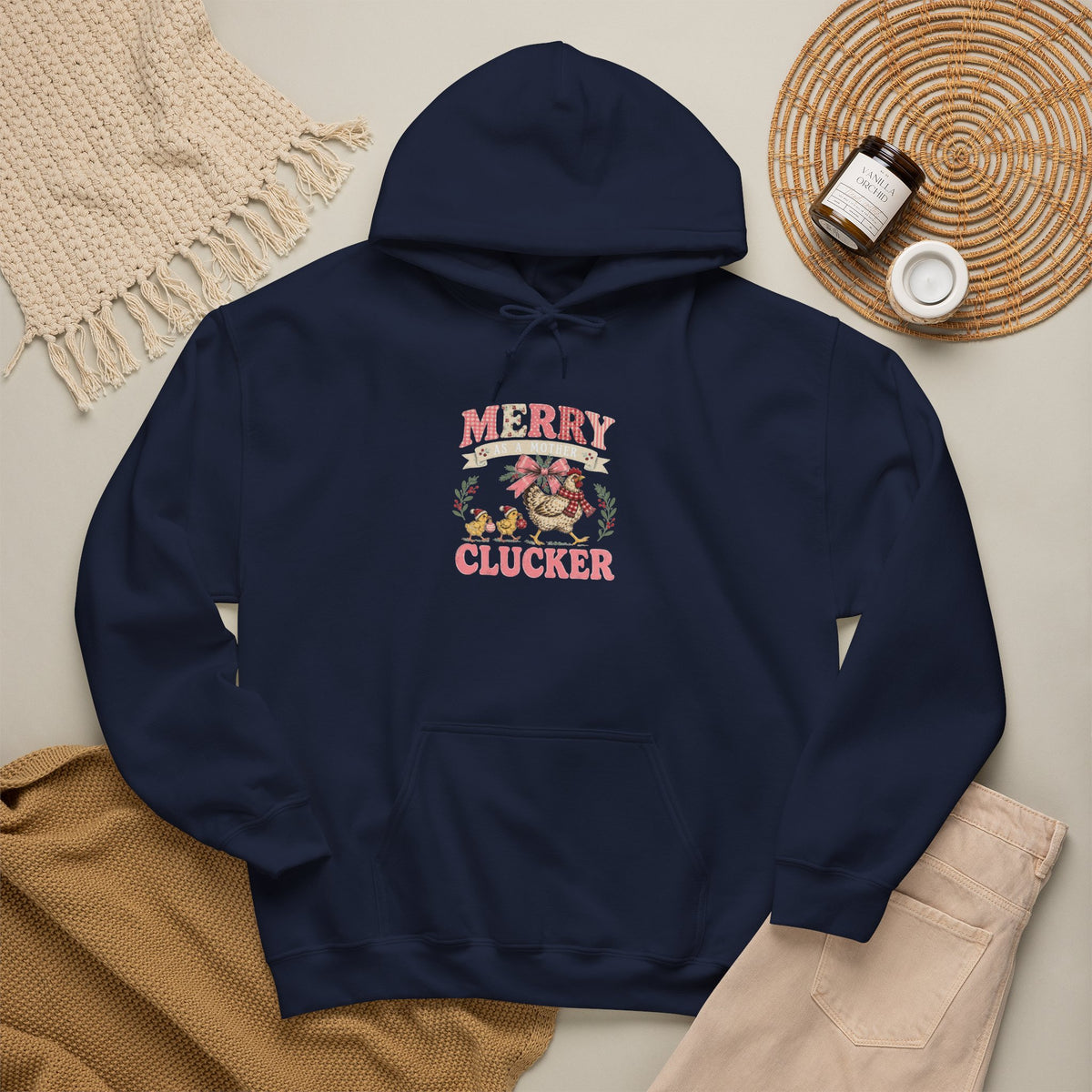 Merry Clucker Hoodie, Funny Christmas Chicken Sweatshirt, Farmhouse Holiday Hooded Sweatshirt, Chicken Lover Gift - Kelso Designs