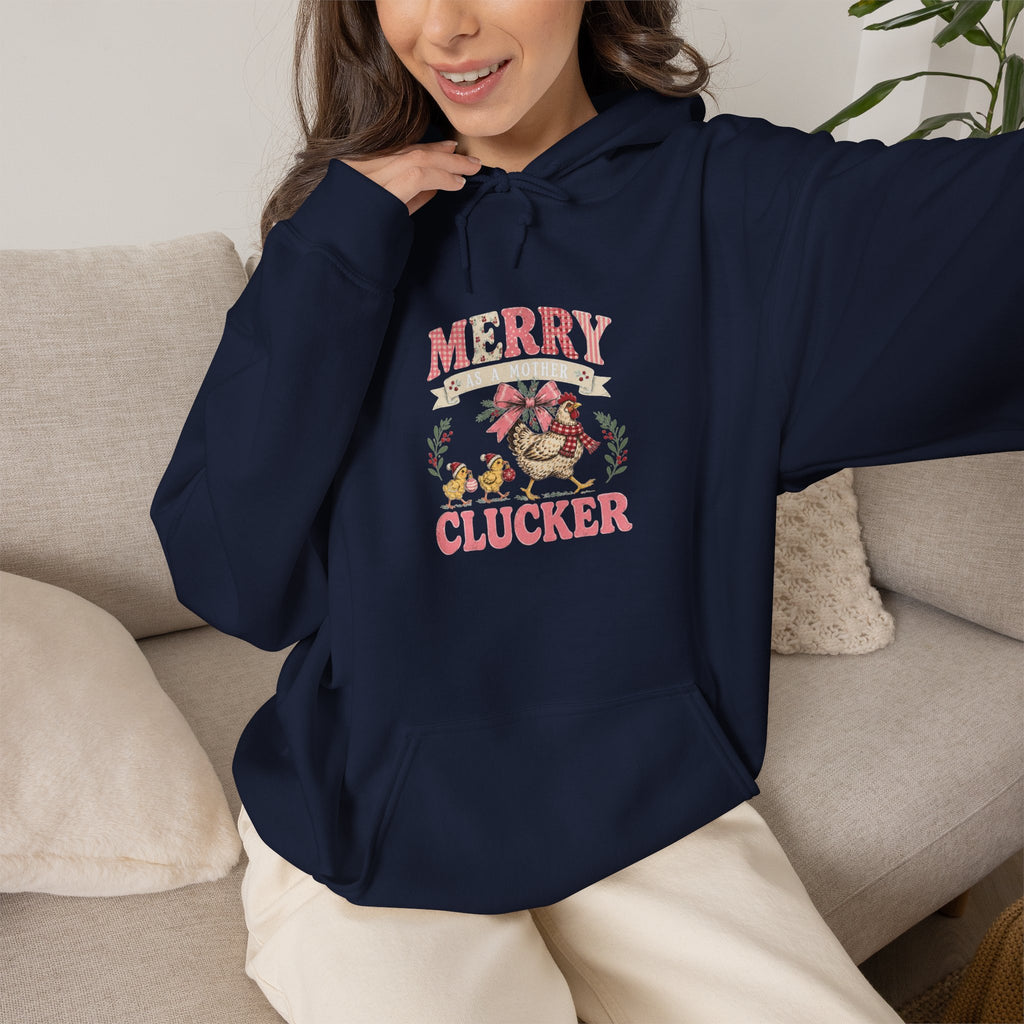 Merry Clucker Hoodie, Funny Christmas Chicken Sweatshirt, Farmhouse Holiday Hooded Sweatshirt, Chicken Lover Gift - Kelso Designs