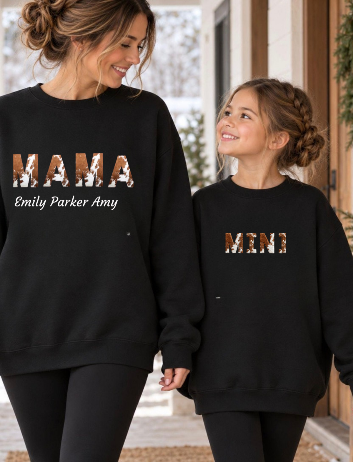 MINI Cowhide Sweatshirt, Western Youth Crewneck, Matching Family Set