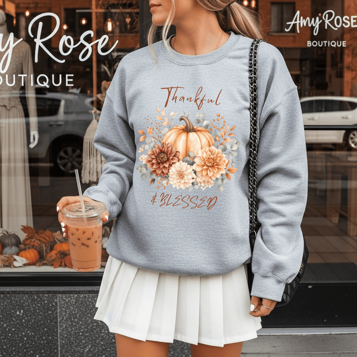 Thankful Blessed Pumpkin Floral Sweatshirt | Fall Crewneck - Kelso Designs