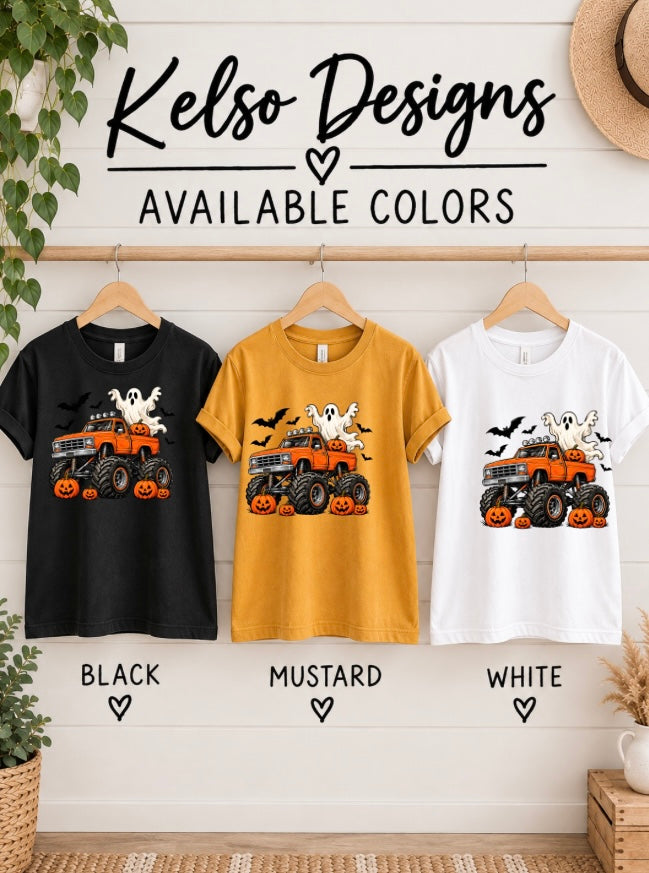 Kids Ghost Monster Truck Halloween Graphic Tee