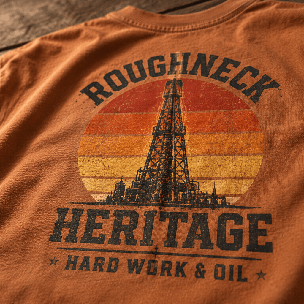 Roughneck Oilfield Tee - Retro Sunset Design, Perfect Gift for Workers - Kelso Designs