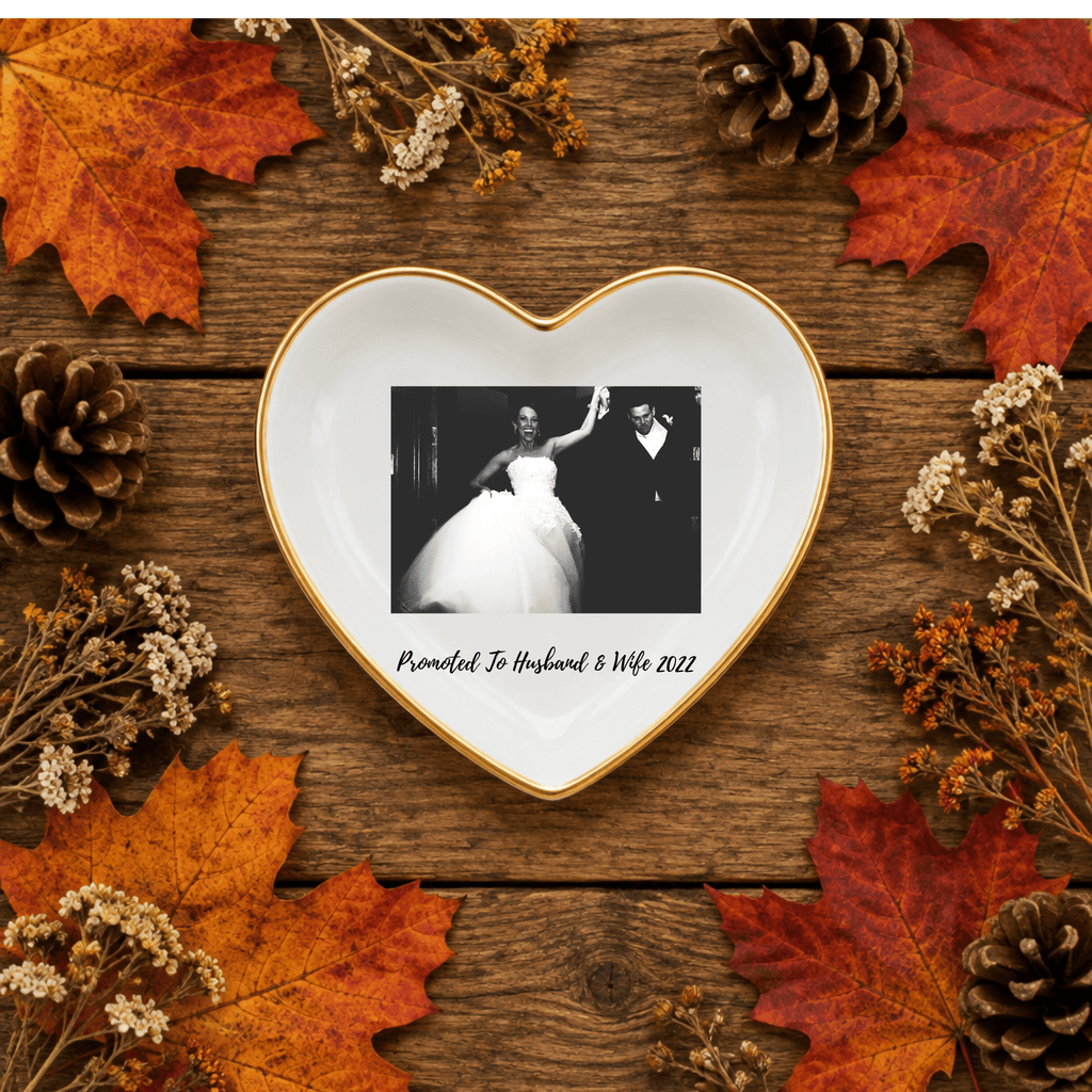Personalized Photo Trinket Tray | Custom Ceramic Ring Dish with Gold Rim - Kelso Designs