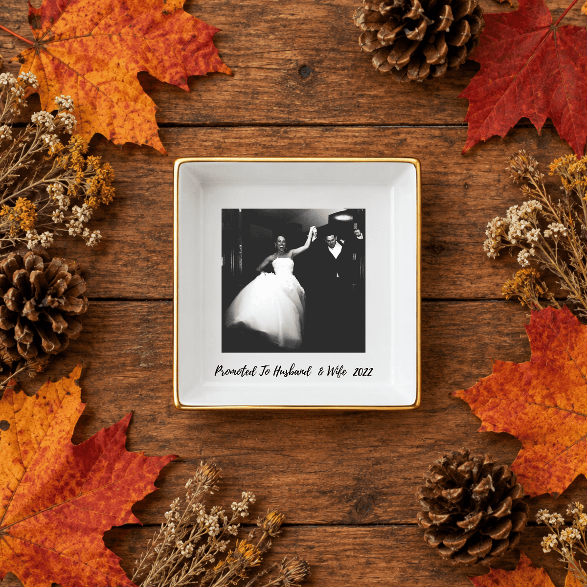 Personalized Photo Trinket Tray | Custom Ceramic Ring Dish with Gold Rim - Kelso Designs
