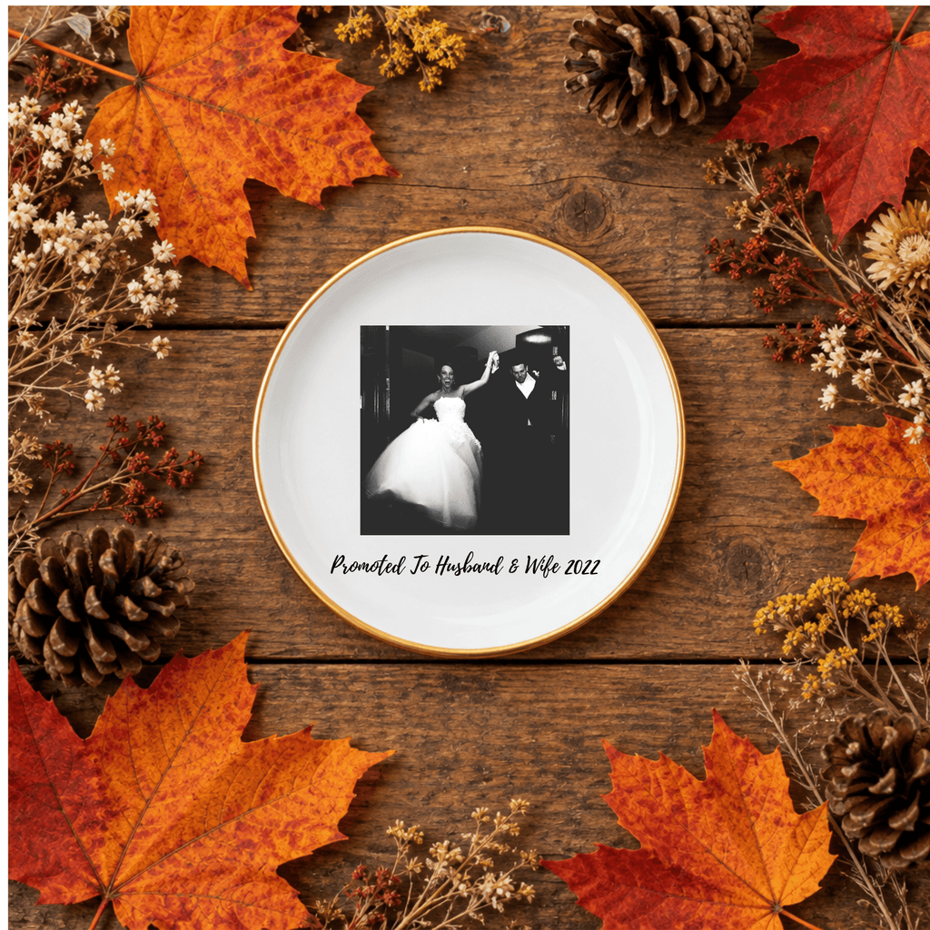 Personalized Photo Trinket Tray | Custom Ceramic Ring Dish with Gold Rim - Kelso Designs