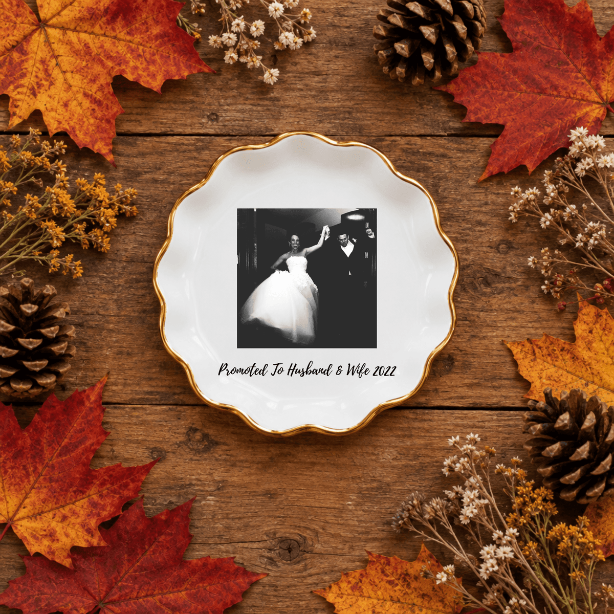 Personalized Photo Trinket Tray | Custom Ceramic Ring Dish with Gold Rim - Kelso Designs