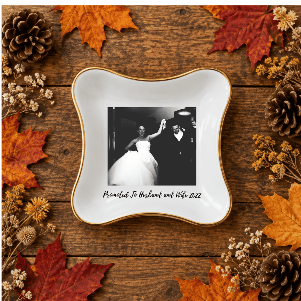 Personalized Photo Trinket Tray | Custom Ceramic Ring Dish with Gold Rim - Kelso Designs