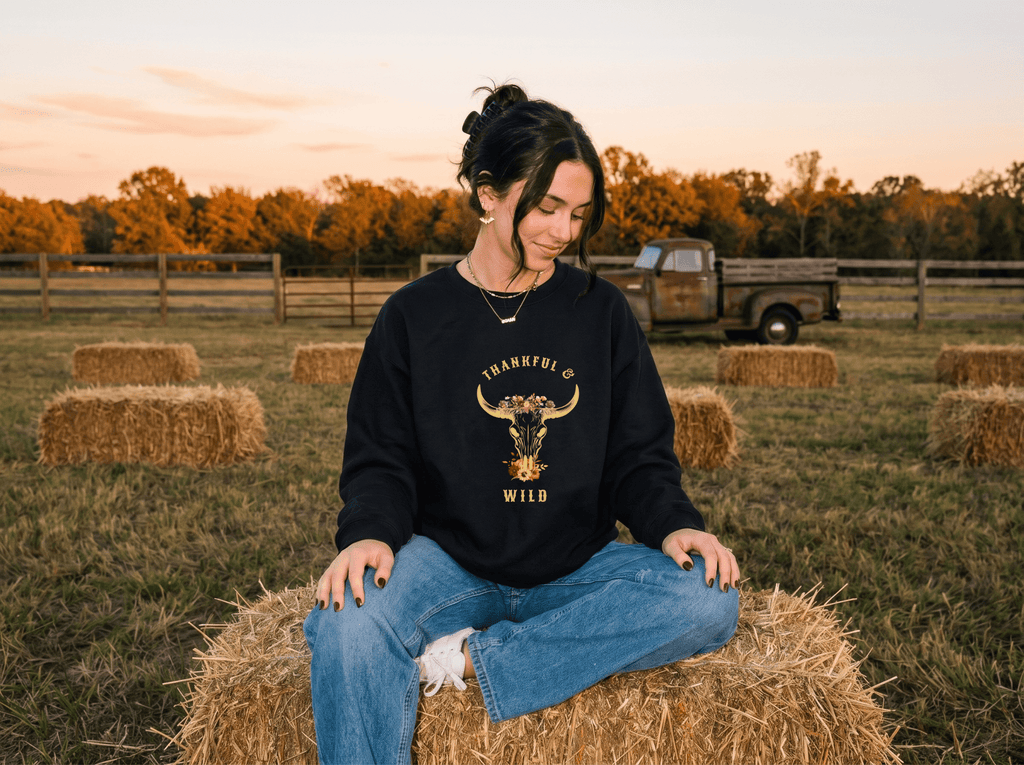 Thankful & Wild Retro Floral Longhorn T-Shirt - Kelso Designs