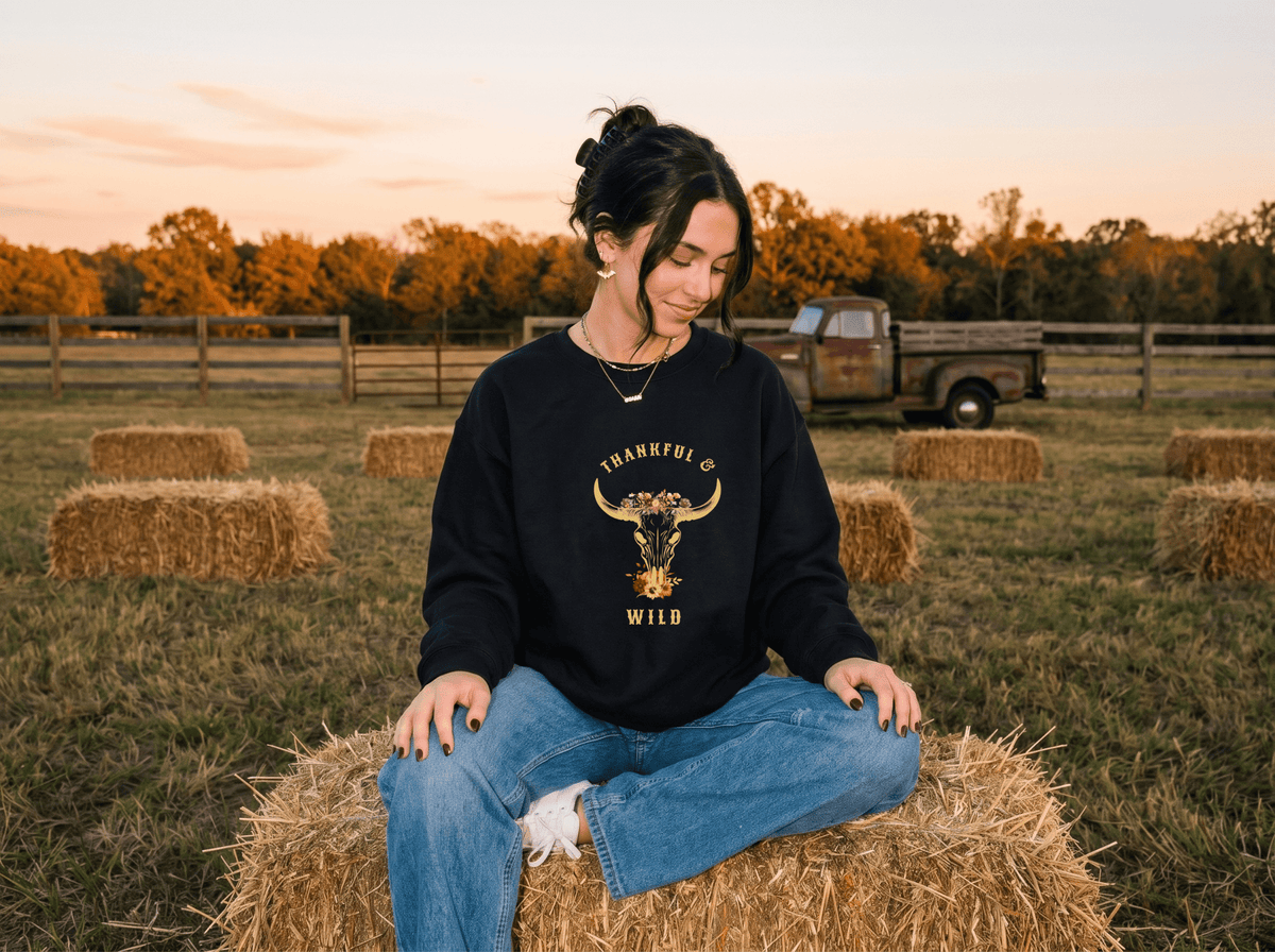 Thankful & Wild Retro Floral Longhorn T-Shirt - Kelso Designs