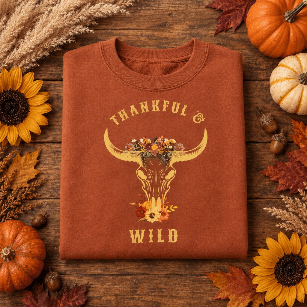 Thankful & Wild Retro Floral Longhorn T-Shirt - Kelso Designs