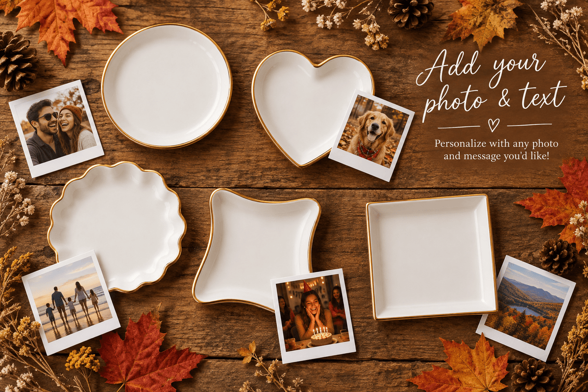 Personalized Photo Trinket Tray | Custom Ceramic Ring Dish with Gold Rim - Kelso Designs