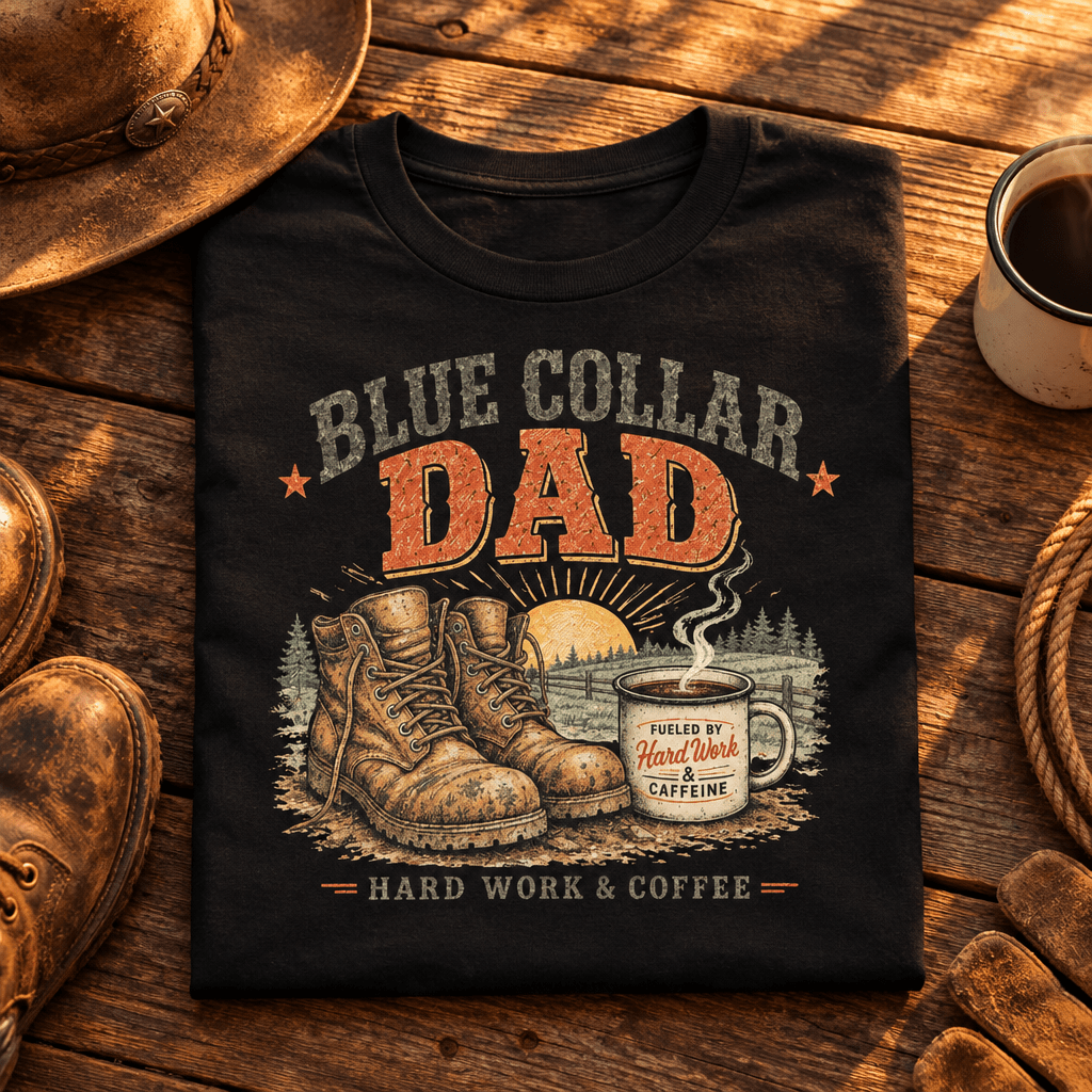 Blue Collar Dad Coffee Shirt | Work Hard Drink Coffee Graphic Tee - Kelso Designs
