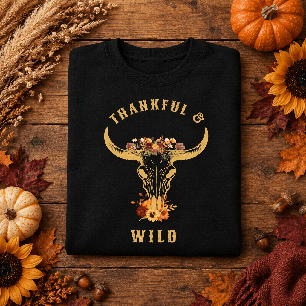Thankful & Wild Retro Floral Longhorn T-Shirt - Kelso Designs