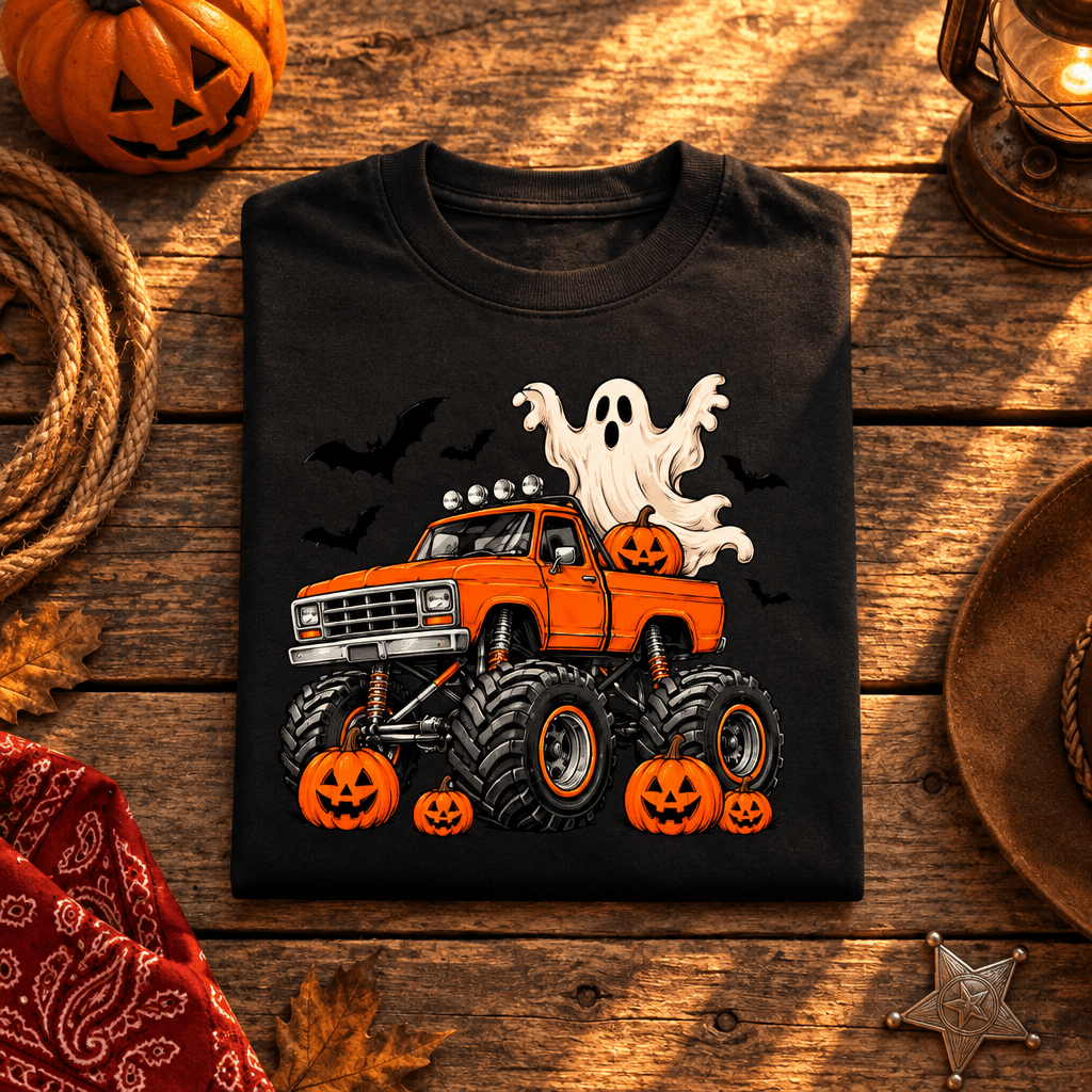 Kids Ghost Monster Truck Halloween Graphic Tee - Kelso Designs