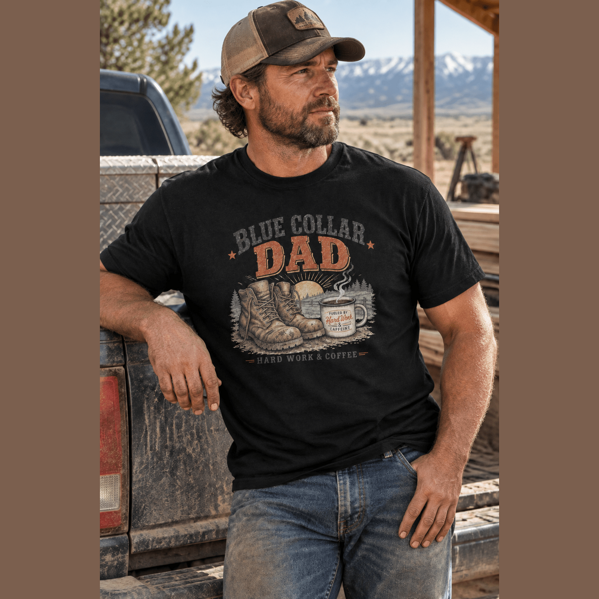Blue Collar Dad Coffee Shirt | Work Hard Drink Coffee Graphic Tee - Kelso Designs