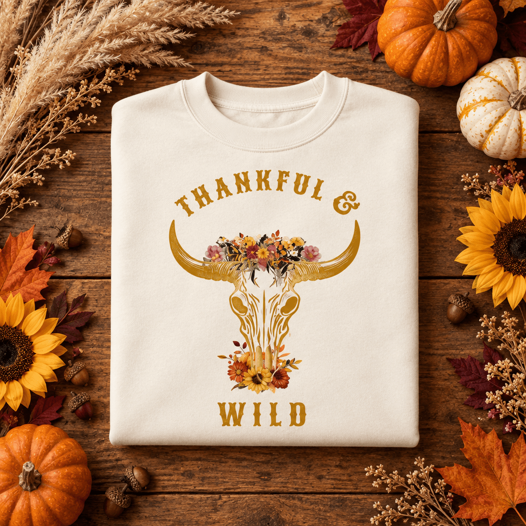 Thankful & Wild Retro Floral Longhorn T-Shirt - Kelso Designs