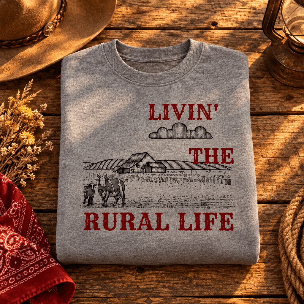 Livin’ the Rural Life Sweatshirt | Vintage Western Farm Sweatshirt | Country Cowgirl Pullover - Kelso Designs