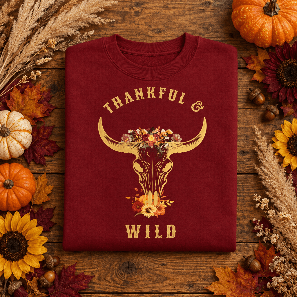 Thankful & Wild Retro Floral Longhorn T-Shirt - Kelso Designs