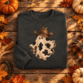 Cow Print Cowboy Ghost Crewneck Sweatshirt | Western Halloween Sweatshirt - Kelso Designs