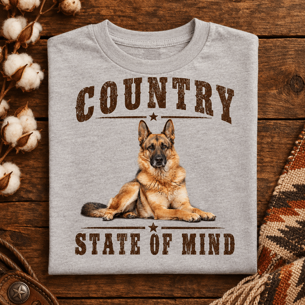 Country State of Mind Kids Graphic Tee | German Shepherd Shirt for Boys - Kelso Designs