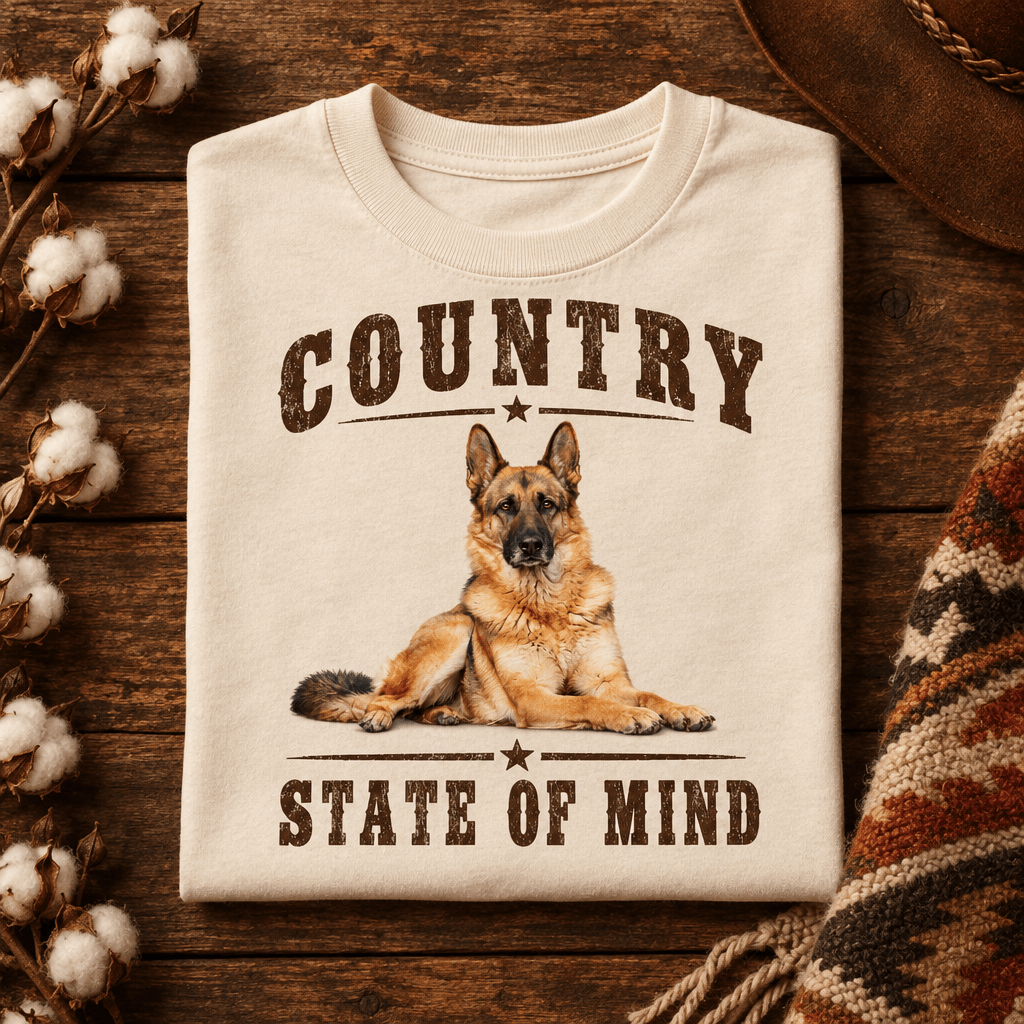 Country State of Mind Kids Graphic Tee | German Shepherd Shirt for Boys - Kelso Designs