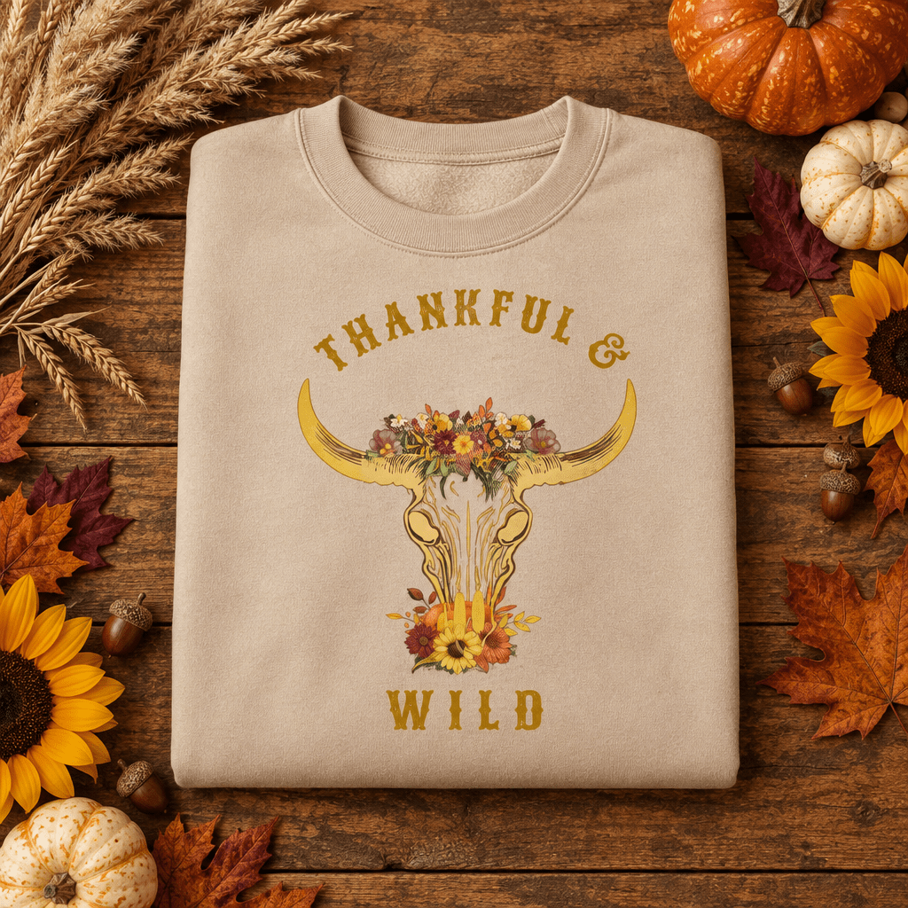 Thankful & Wild Retro Floral Longhorn T-Shirt - Kelso Designs